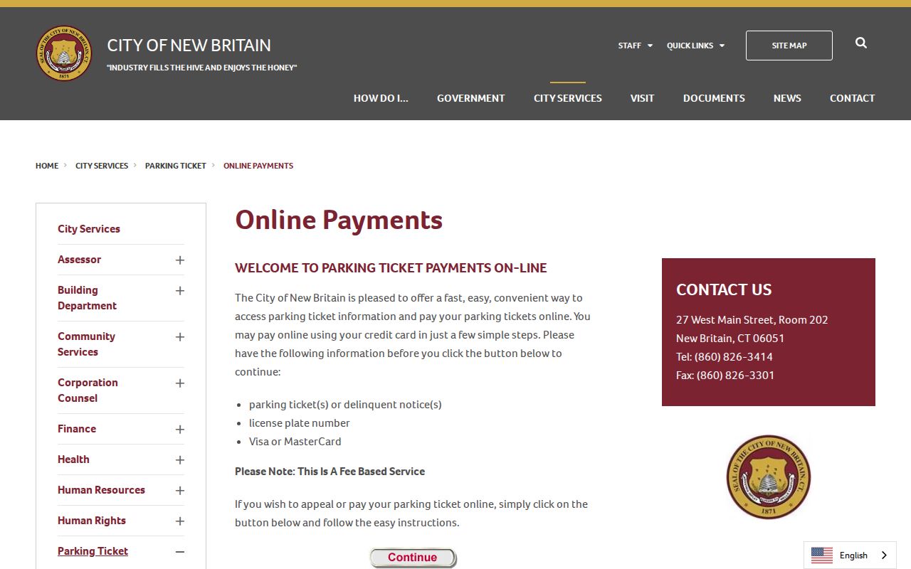 New Britain municipal warrant distinction on the city parking page